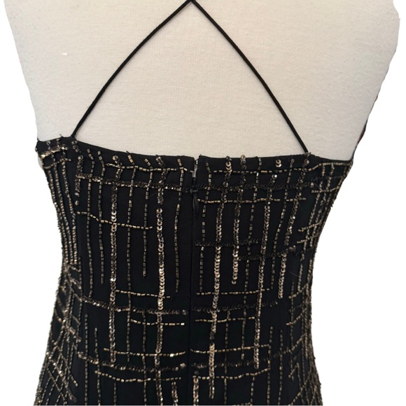 Chelsea & Violet Dress Sz M Beaded SequinGold Black Mini Strappy Party Holiday - Picture 7 of 15